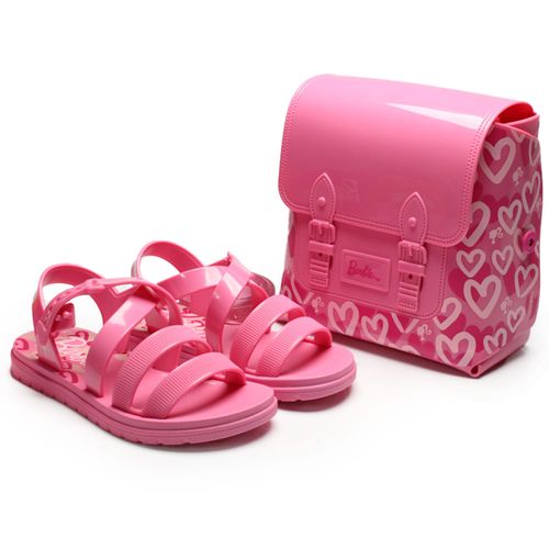 Sandália com Bolsa Grendene Infantil Barbie Hearts  Sweet Bag Rosa