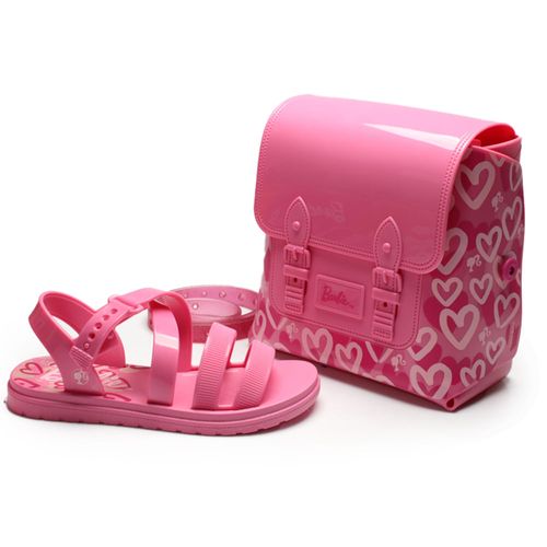 Sandália com Bolsa Grendene Infantil Barbie Hearts  Sweet Bag Rosa