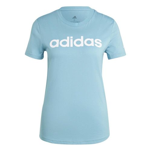 Camiseta Adidas Essentials Slim Logo Azul e Branco Feminino