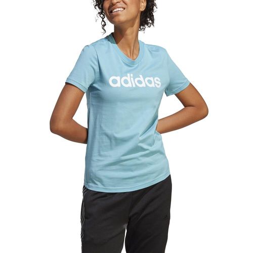 Camiseta Adidas Essentials Slim Logo Azul e Branco Feminino