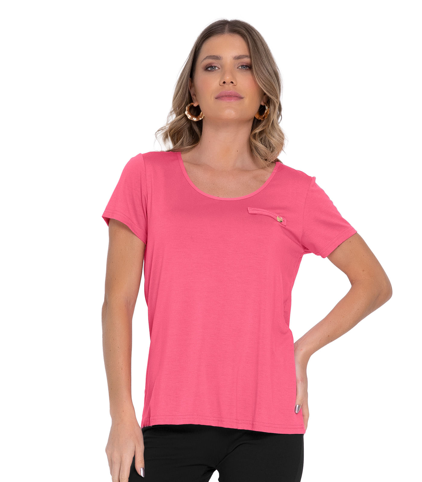 Blusa Feminina Viscotorcion Básica Rovitex Rosa Moda Feminina E