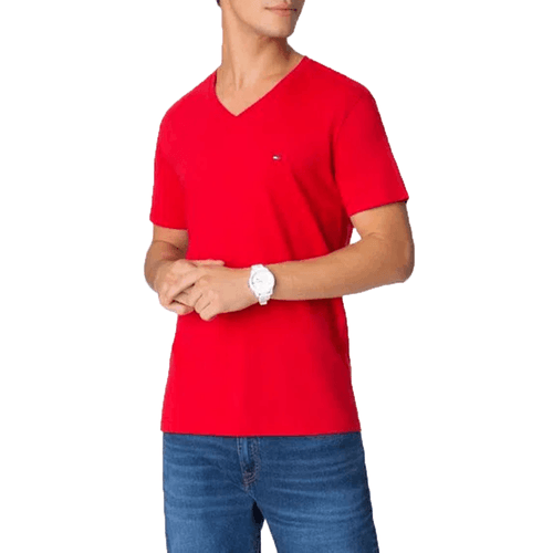 Camiseta Tommy Hilfiger Gola V Clássica Vermelho Masculino