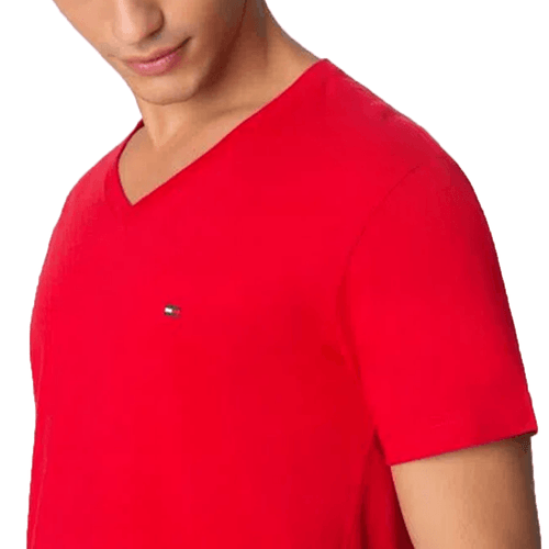 Camiseta Tommy Hilfiger Gola V Clássica Vermelho Masculino