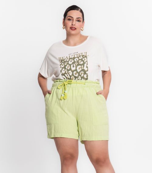 Shorts Feminino Plus Size Em Linho Secret Glam Verde
