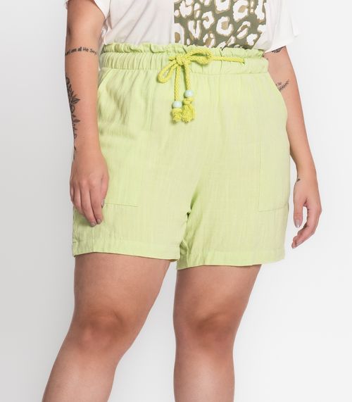 Shorts Feminino Plus Size Em Linho Secret Glam Verde