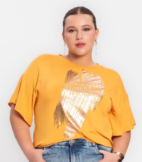 Blusa Feminina Plus Size Viscotorcion Secret Glam Amarelo