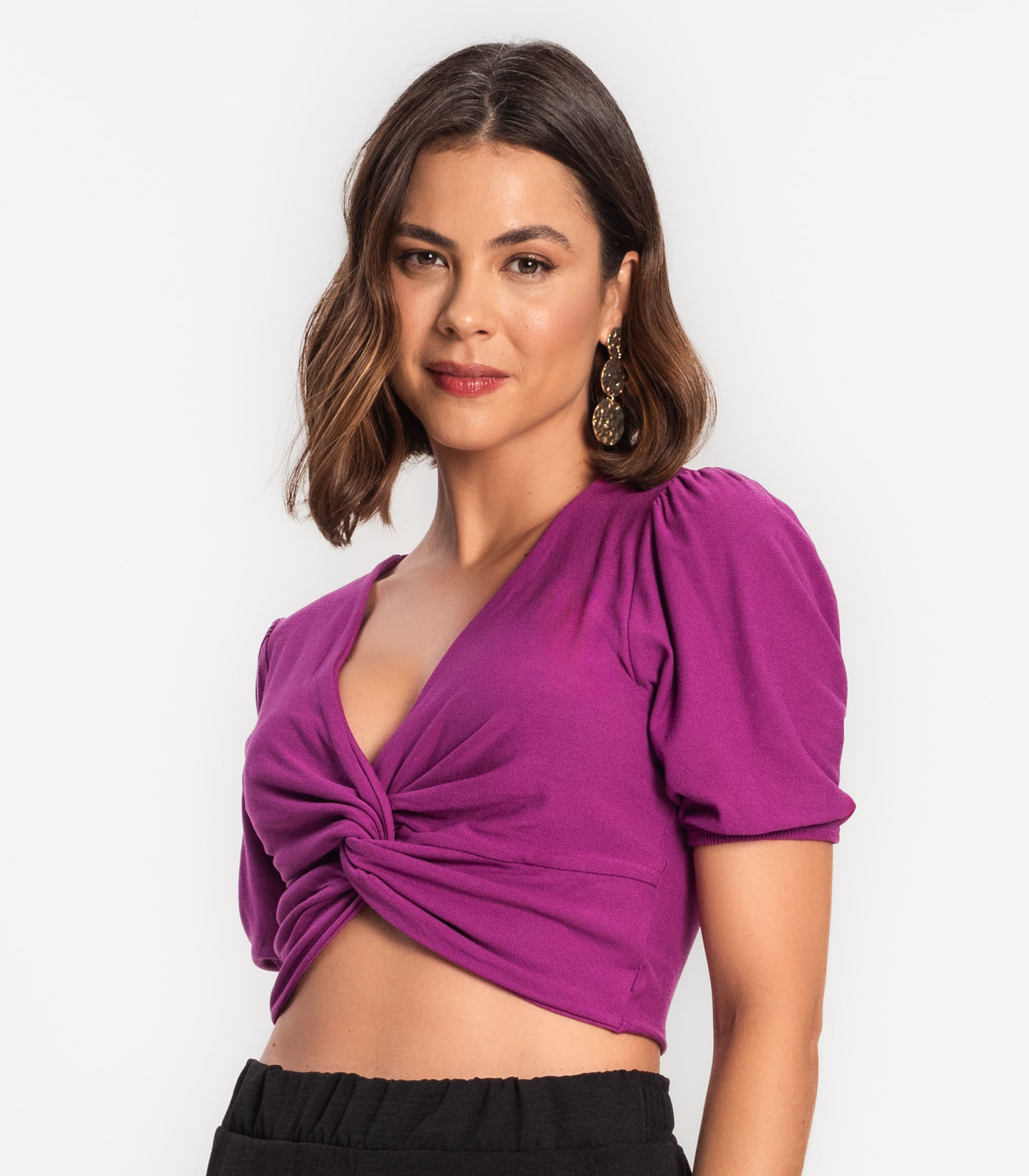 Blusa Feminina Com Torção Rovitex Roxo Moda Feminina E Masculina