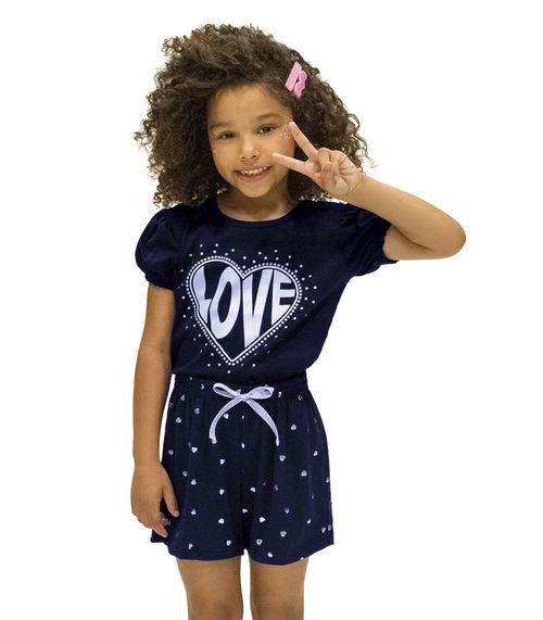 Conjunto Infantil Feminino Love Rovi Kids Azul