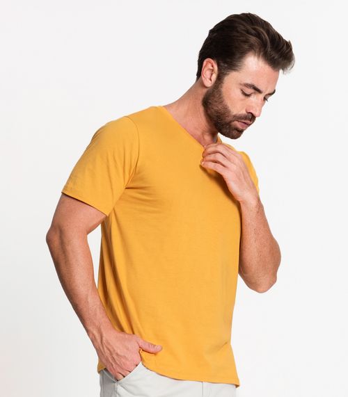 Camiseta Masculina Decote V Meia Malha Diametro Amarelo