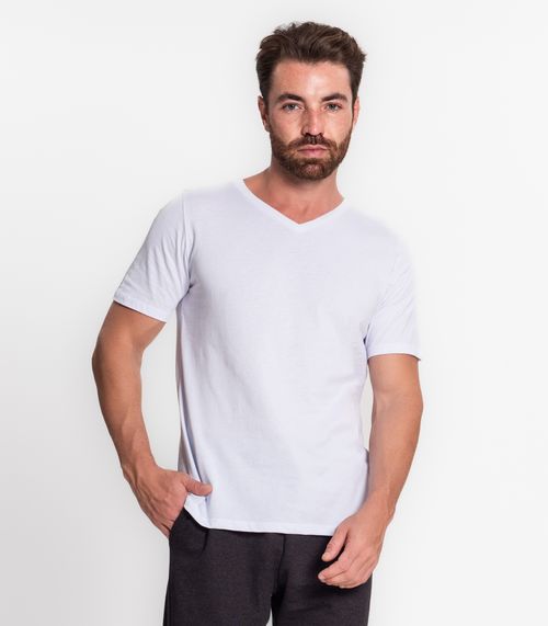 Camiseta Masculina Decote V Meia Malha Diametro Branco