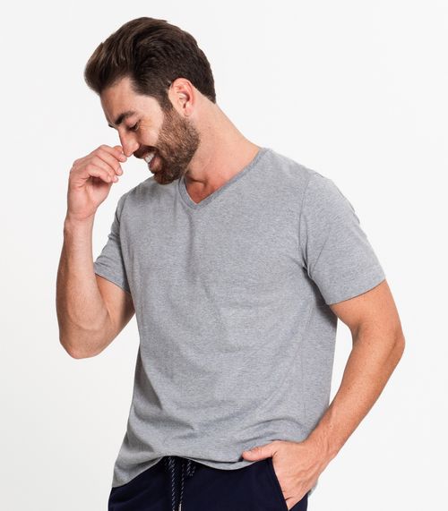 Camiseta Masculina Decote V Meia Malha Diametro Cinza