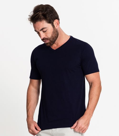 Camiseta Masculina Decote V Meia Malha Diametro Azul