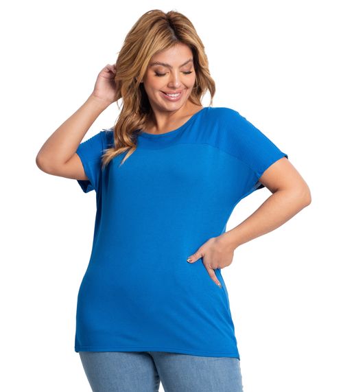 Blusa Feminina Plus Size Visco Tricot Secret Glam Azul