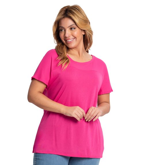 Blusa Feminina Plus Size Visco Tricot Secret Glam Rosa