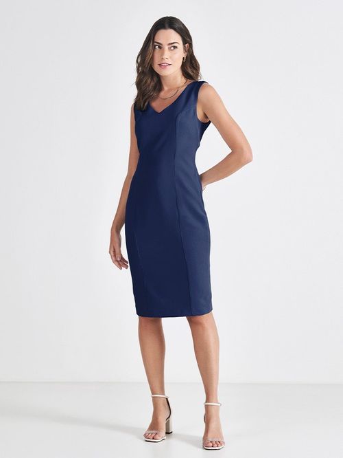 Vestido Tubinho Marinho de Alfaiataria Elba