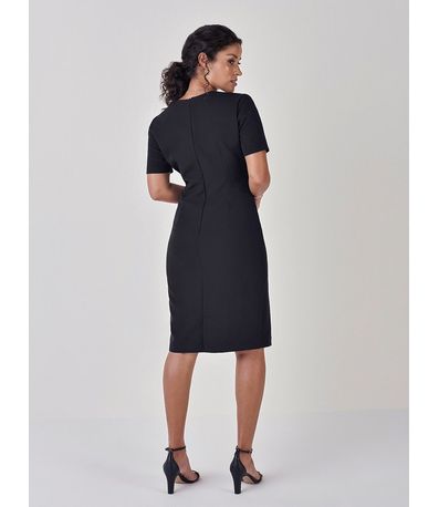 Vestido Tubinho de Alfaiataria Preto com Cinto Graciana