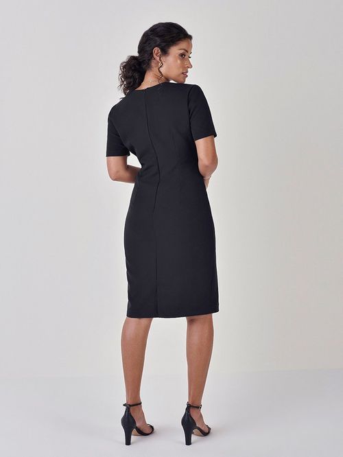 Vestido Tubinho de Alfaiataria Preto com Cinto Graciana