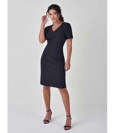 Vestido Tubinho de Alfaiataria Preto com Cinto Graciana