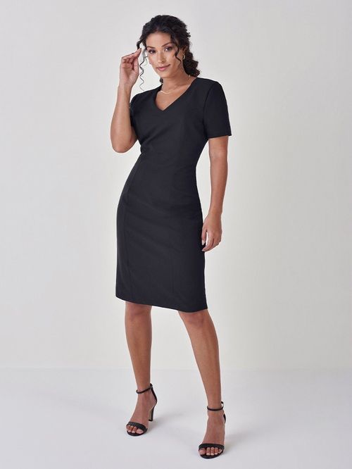 Vestido Tubinho de Alfaiataria Preto com Cinto Graciana