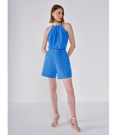 Shorts de Alfaiataia Azul com Botões Dourados Suri