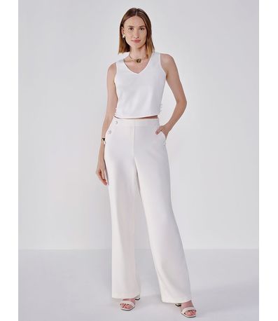 Blusa Cropped de Alfaiataria Off White com Abertura Lateral Rosangela