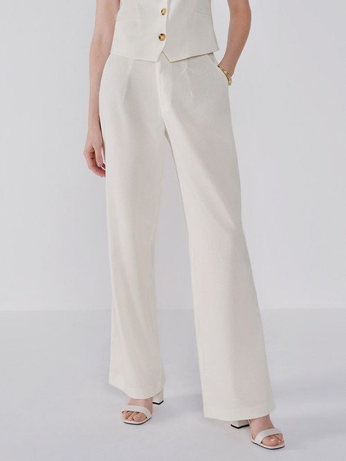 Calça Wide Leg Off White de Linho Yasmin
