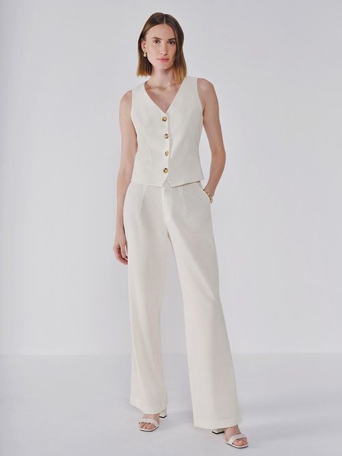Calça Wide Leg Off White de Linho Yasmin