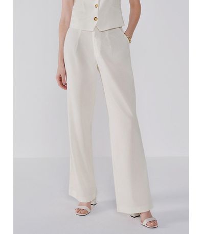 Calça Wide Leg Off White de Linho Yasmin