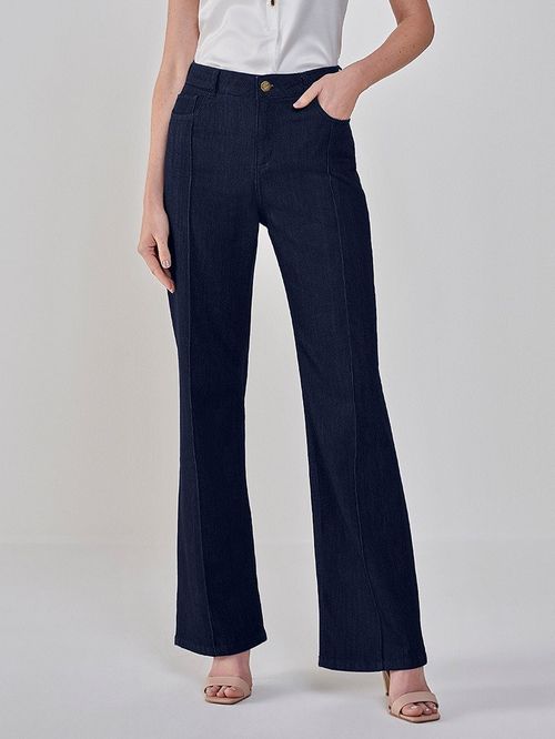 Calça Wide Leg Jeans com Nervura Damaris