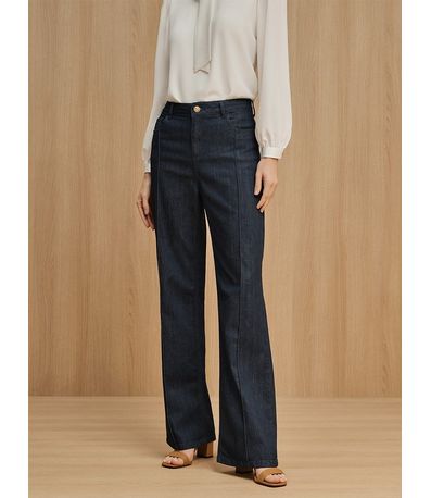 Calça Wide Leg Jeans com Nervura Damaris
