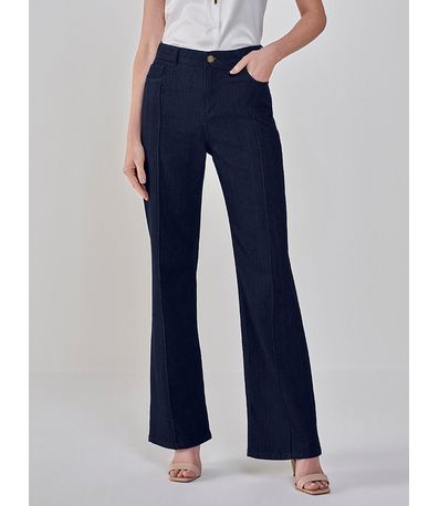 Calça Wide Leg Jeans com Nervura Damaris