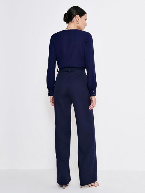 Calça Wide Leg de Alfaiataria com Nervura Cleonice