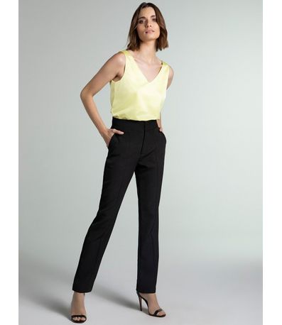 Calça Reta de Alfaiataria Preta Reese