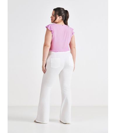 Calça Flare de Alfaiataria Off White com Recortes Rebeca