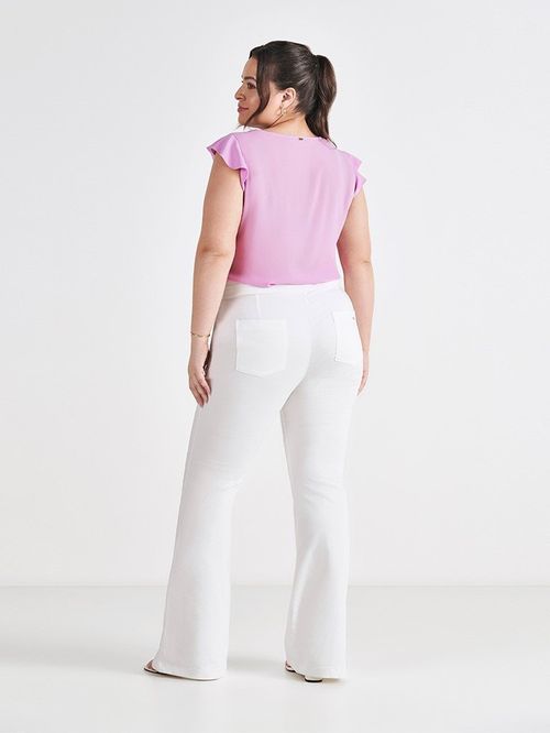 Calça Flare de Alfaiataria Off White com Recortes Rebeca