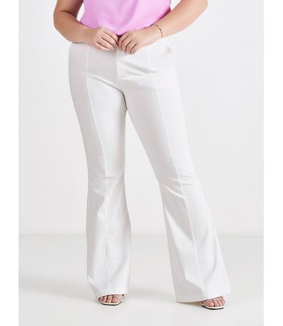 Calça Flare de Alfaiataria Off White com Recortes Rebeca