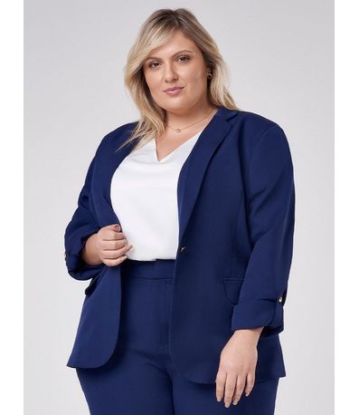 Blazer Feminino de Alfaiataria Marinho com Martingale Tifani
