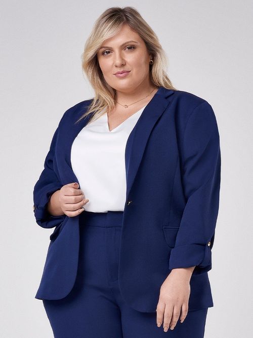 Blazer Feminino de Alfaiataria Marinho com Martingale Tifani