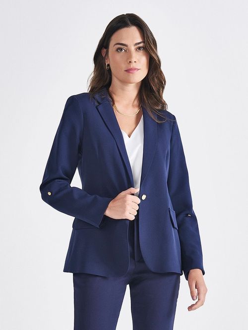 Blazer Feminino de Alfaiataria Marinho com Martingale Tifani
