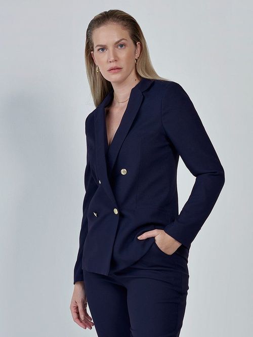 Blazer de Alfaiataria Cruzado Marinho Valdete