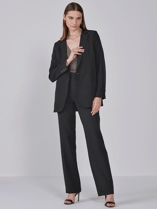 Blazer de Alfaiataria Alongado Preto Liana