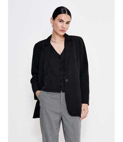 Blazer de Alfaiataria Alongado Preto Liana