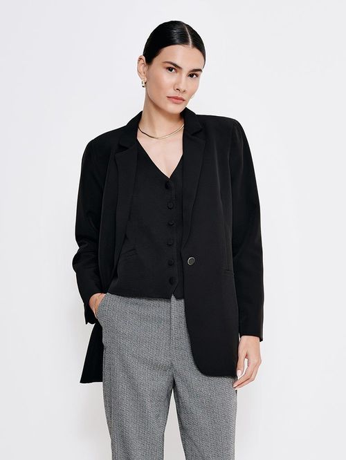 Blazer de Alfaiataria Alongado Preto Liana