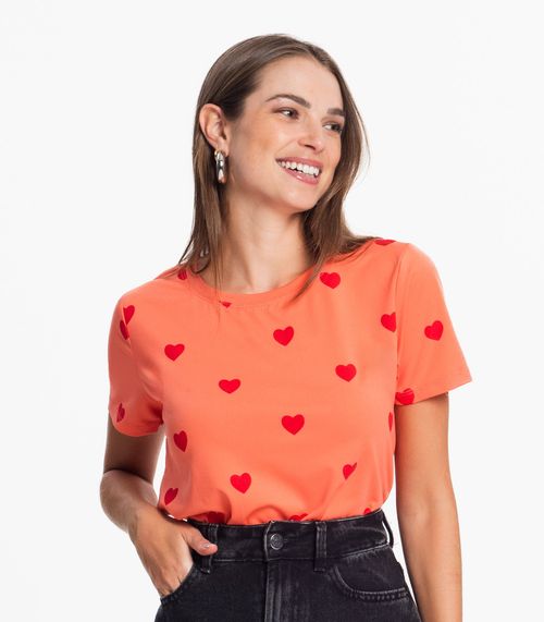 T-Shirt Feminina Estampada De Corações Loverly Laranja