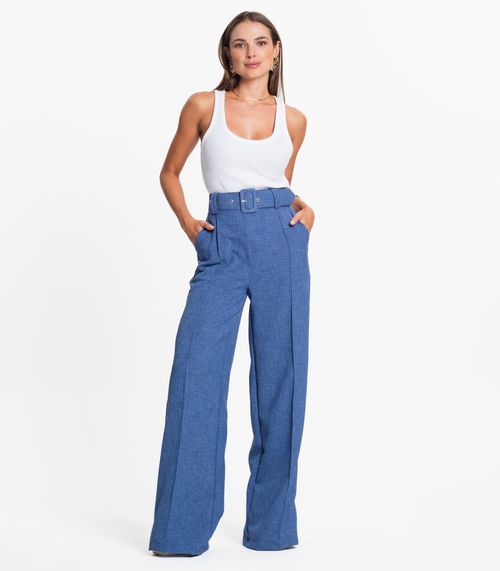 Calça Feminina Pantalona Com Cinto Select Azul