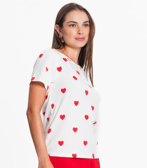 T-Shirt Feminina Estampada De Corações Loverly Branco