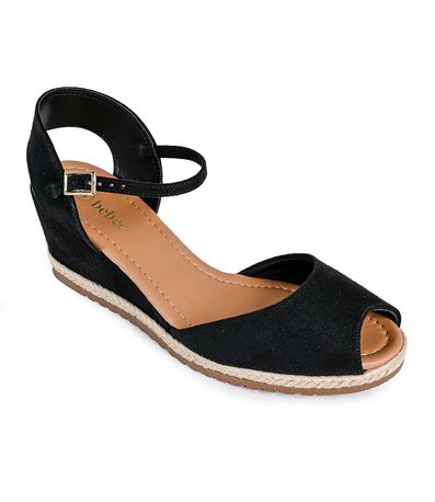 Sandália Anabela Bebecê  Peep Toe Preto Feminina