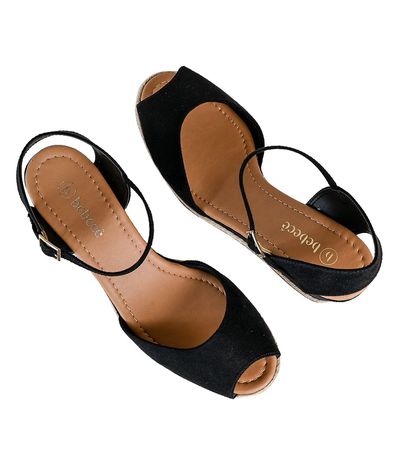 Sandália Anabela Bebecê  Peep Toe Preto Feminina