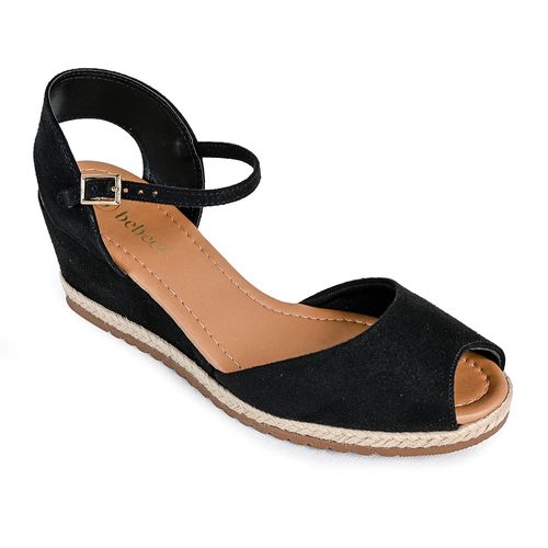 Sandália Anabela Bebecê  Peep Toe Preto Feminina