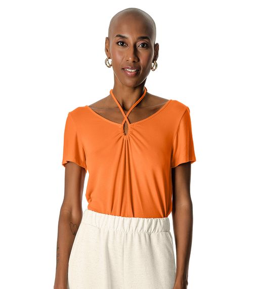 Blusa Feminina Com Amarração No Pescoço Rovitex Laranja